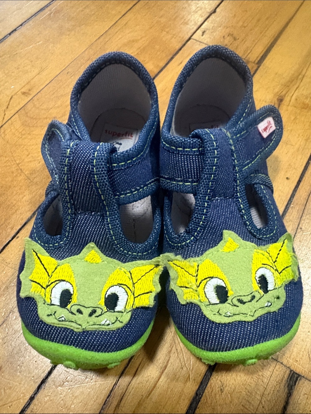Superfit Baby Navy and Lime Dragon Embroidered Walker Shoes